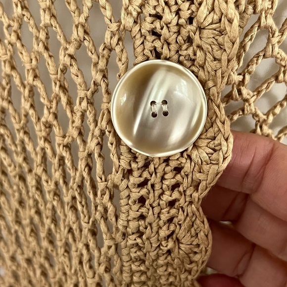 Jones New York Open Knit Cardigan Sweater Button Front Tan Neutral L/XL Boho - Picture 4 of 13